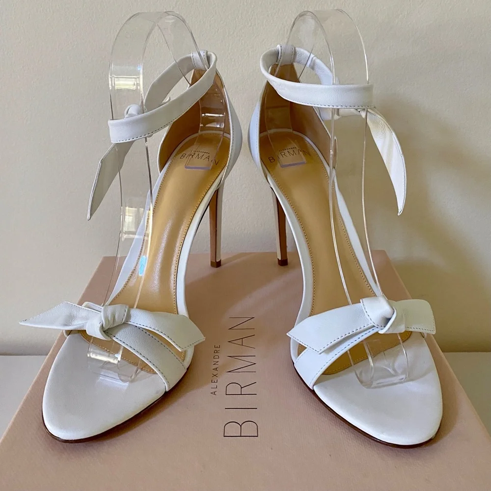 Alexandre Birman White Leather Clarita 100 Sandals New In Box  US8 / IT38